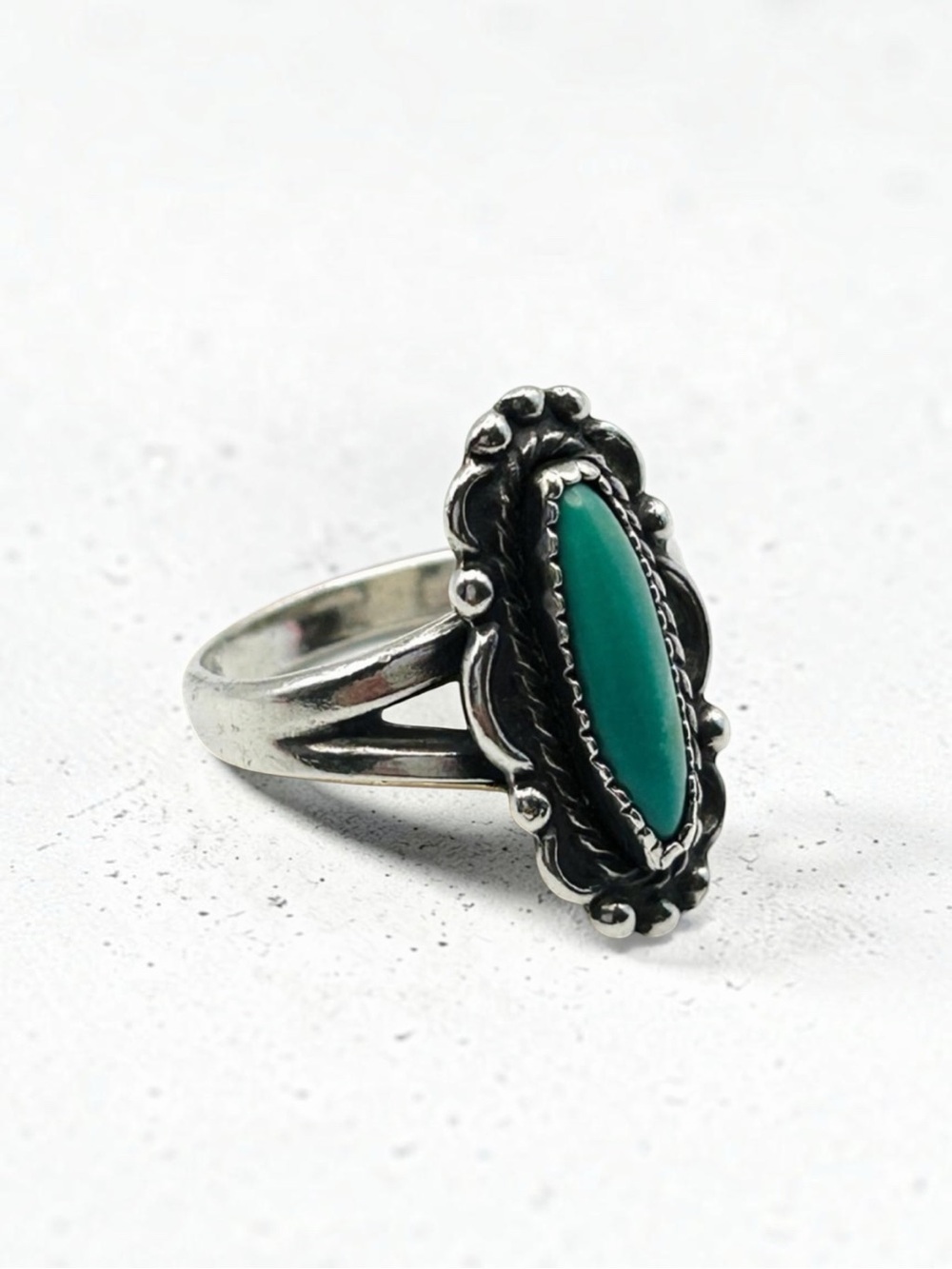 Vtg Signed Bell Trading Co Sterling Silver Oval Turquoise Cabochon Ring Size 6